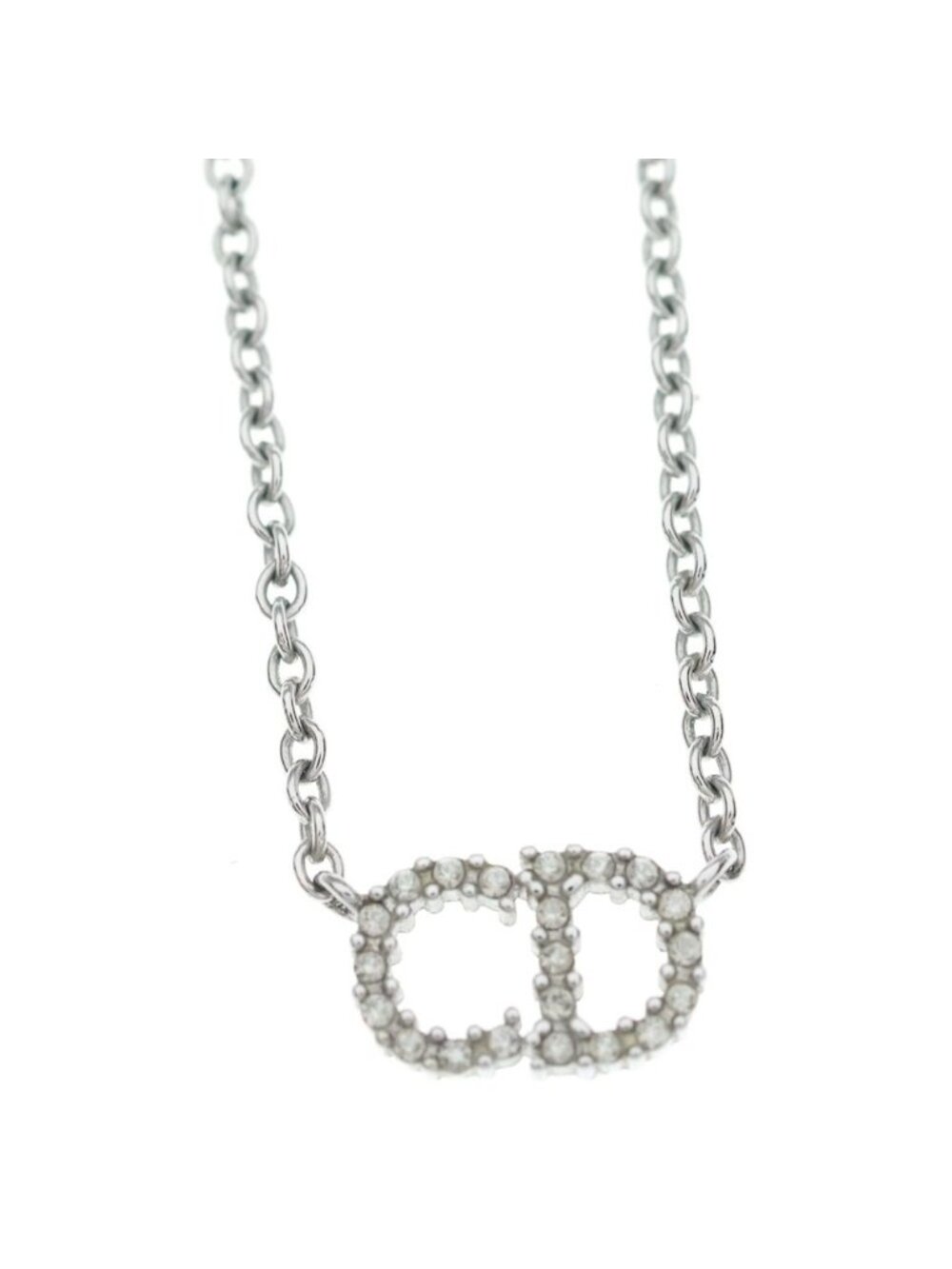 ★SOLD★ Dior Logo Line Stone Necklace Pendant Chain Silver - Picture 3 of 6
